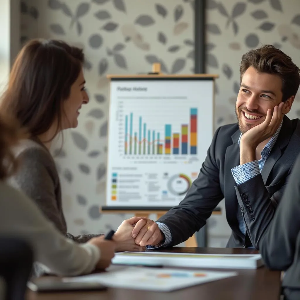 Consultor presentando resultados a cliente