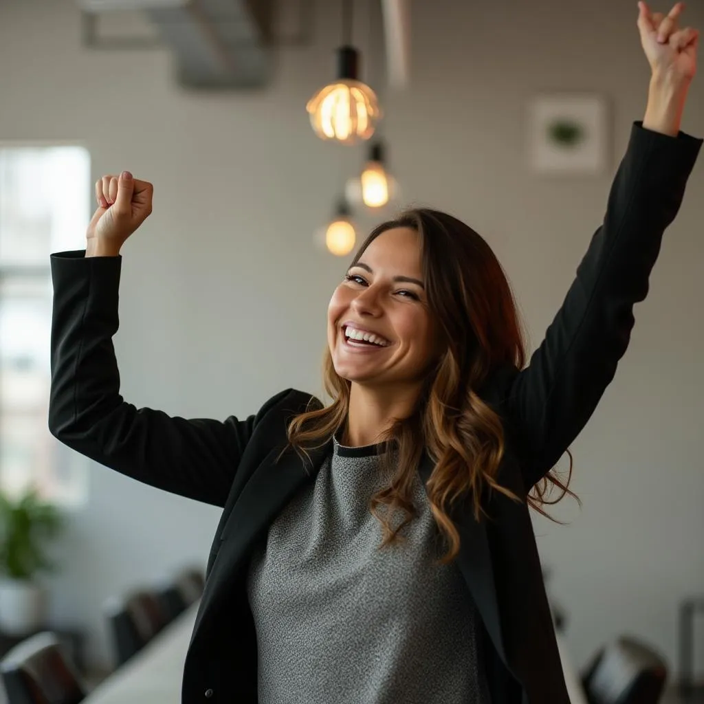 Cliente celebrando éxito empresarial
