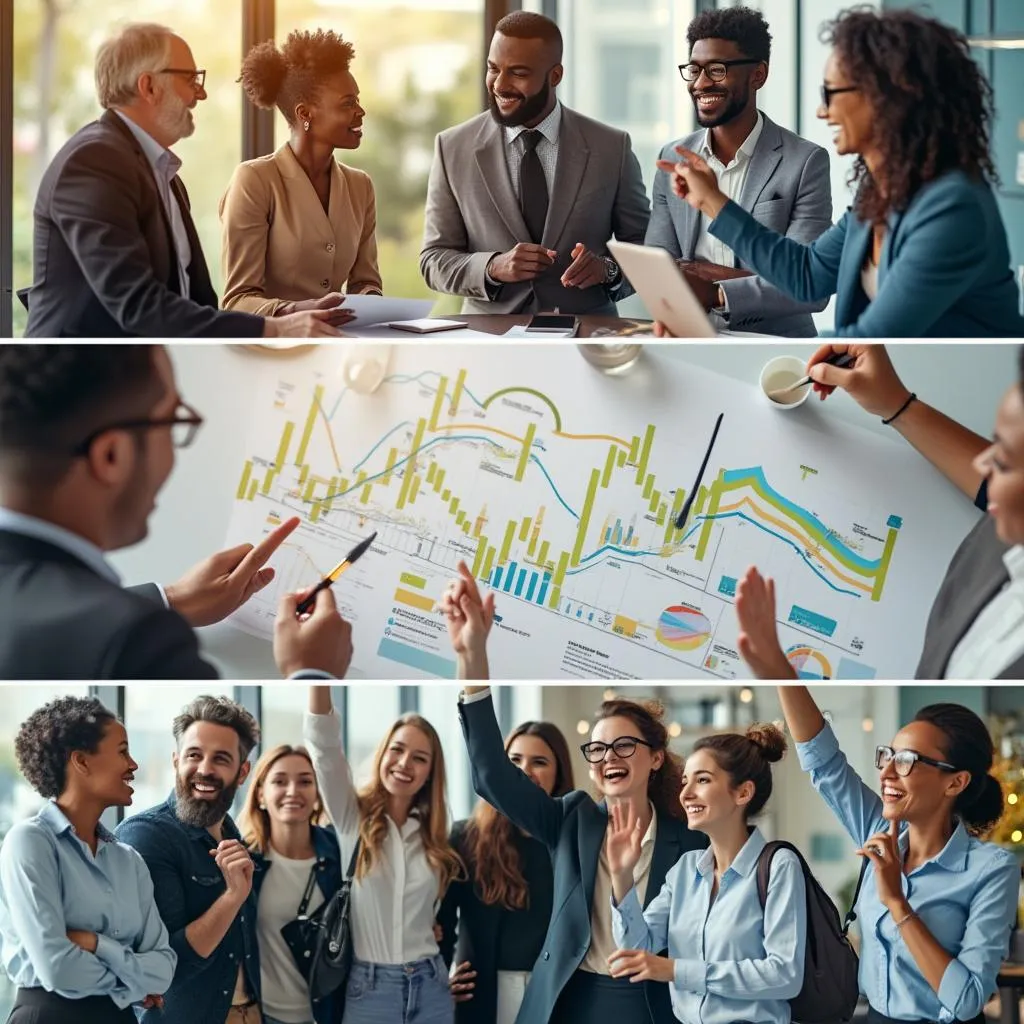 Collage inspirador sobre la historia de la consultoría y el éxito